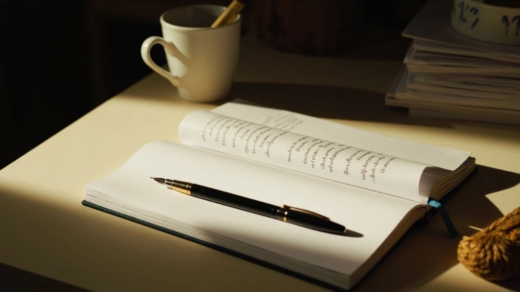 Studio desk with handwritten positioning notes and design proofs