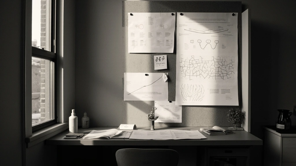 A printed positioning memo on a studio desk, photographed in restrained editorial light.